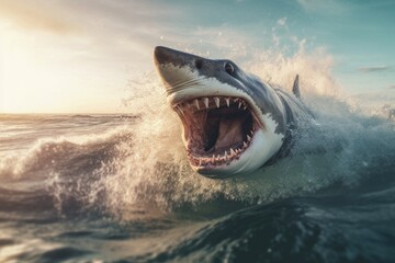 Big angry White shark in the ocean Generative AI