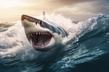 Big angry White shark in the ocean Generative AI