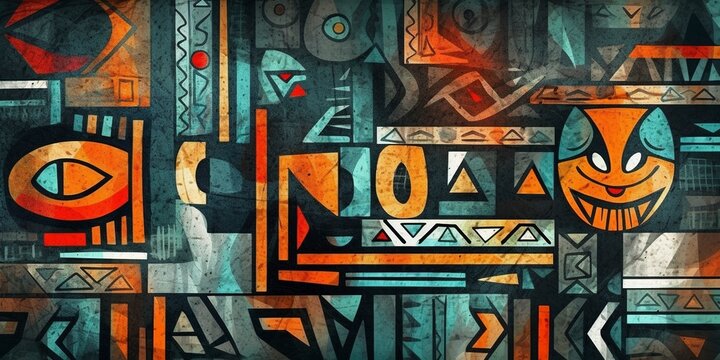 Immerse yourself in the captivating world of African abstraction through vibrant artistic drawings. AI Generated.