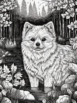  AI generated.Antistress coloring book for adults. Yorkshire terrier in the flower field Generative AI