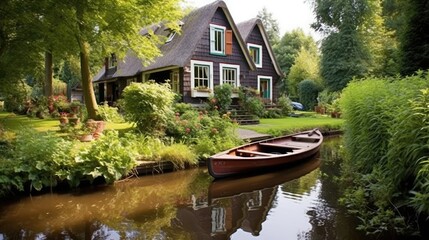 Giethoorn Holland canal in the country
