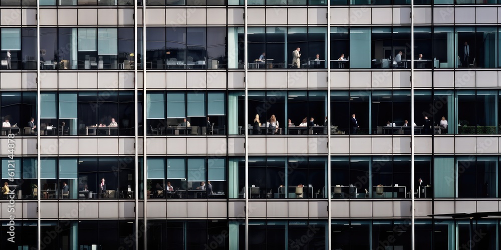 Aufkleber outside view of office building many window with business people working inside. generative ai aig18