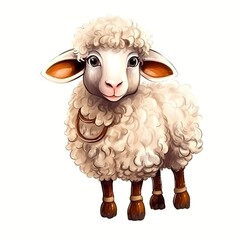 Cute young sheep lamb isolated on white background. Generative Ai