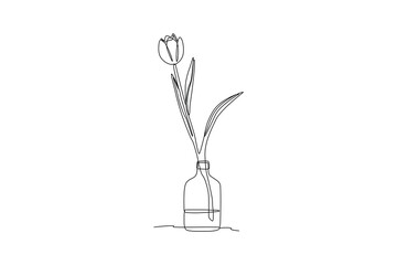 Continuous one line drawing potted plants and flowers for the interior. Interior concept. Single line draw design vector graphic illustration.