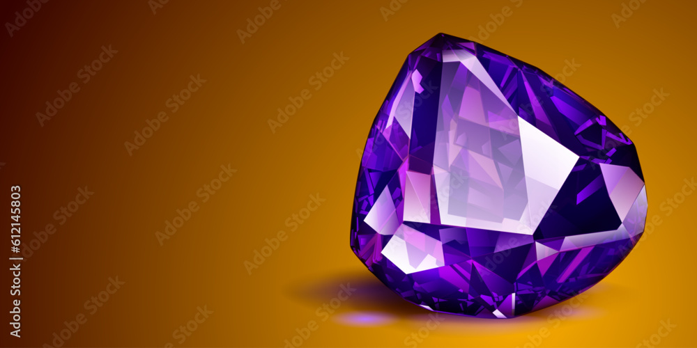 Wall mural a big precious purple crystal like an amethyst with highlights and shadow on a color background. fac