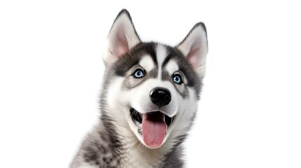 Naklejka na ściany i meble Isolated Funny Grey Dog with Adorable Expression and Tongue Out, on White Background. Perfect Pet or Animal Image for Puppy Lovers: Generative AI