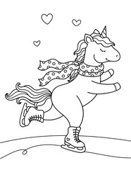 Winter card with cute unicorn on ice skates. Hello winter time. Vector illustration. Design for greeting cards, t-shirts and others. 
coloring book