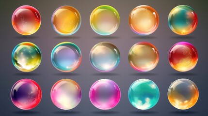Set of multicolored transparent bubble
