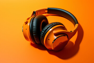 Fototapeta na wymiar Isolated headphone set on colorful orange background