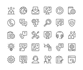 Technical support icons. Vector line icons set. IT support, maintenance, call center concepts. Black outline stroke symbols