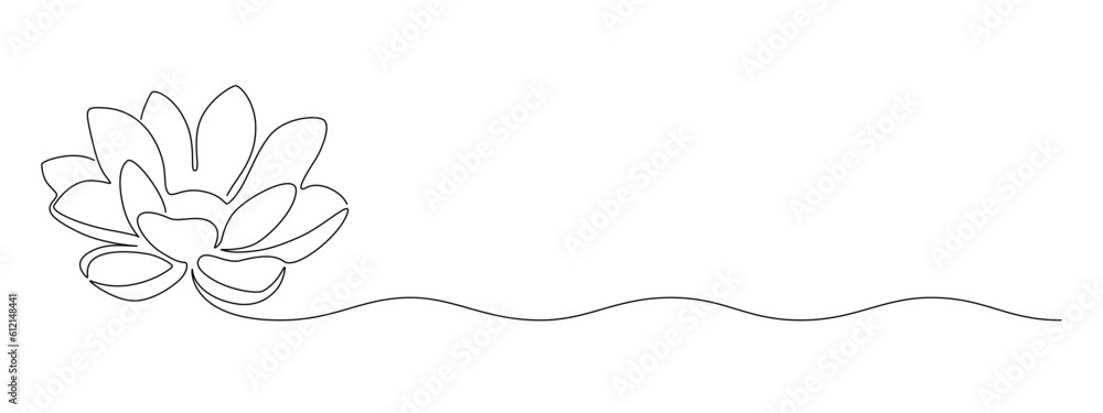 Fototapete flower lotus in one continuous line drawing. logo yoga studio and wellbeing spa salon concept in sim