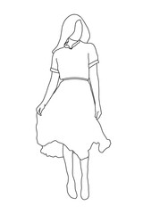 one line drawing of a girl with a backpack