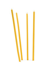 Many new church candles on white background