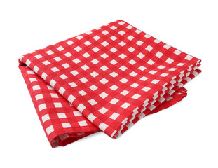 New red checkered tablecloth on white background
