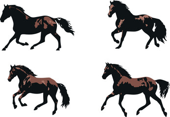  Set of silhouette horses, vector illustration isolated on white background