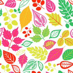 Fototapeta na wymiar Autumn Leaves on Background Seamless Repeat Pattern