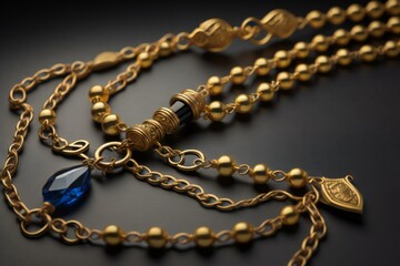 Fototapeta na wymiar jewelry necklace with blue gemstone on a black background. generative ai