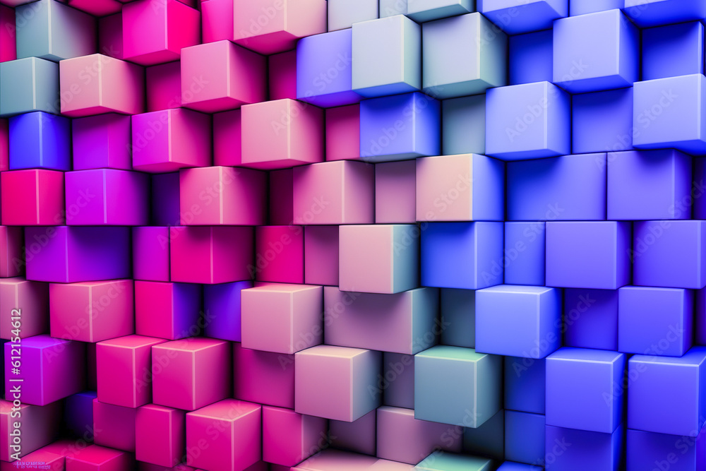Poster abstract background of cube blocks wall stacking design neon pastel color for cubic wallpaper backgr
