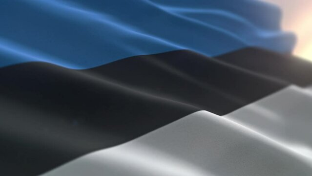 Waving the flag of the Baltic Republic of Estonia country. Waving the national flag emblem of Northern European Estonia country. Waving the black blue white flag of Estonia. Patriotic symbol.