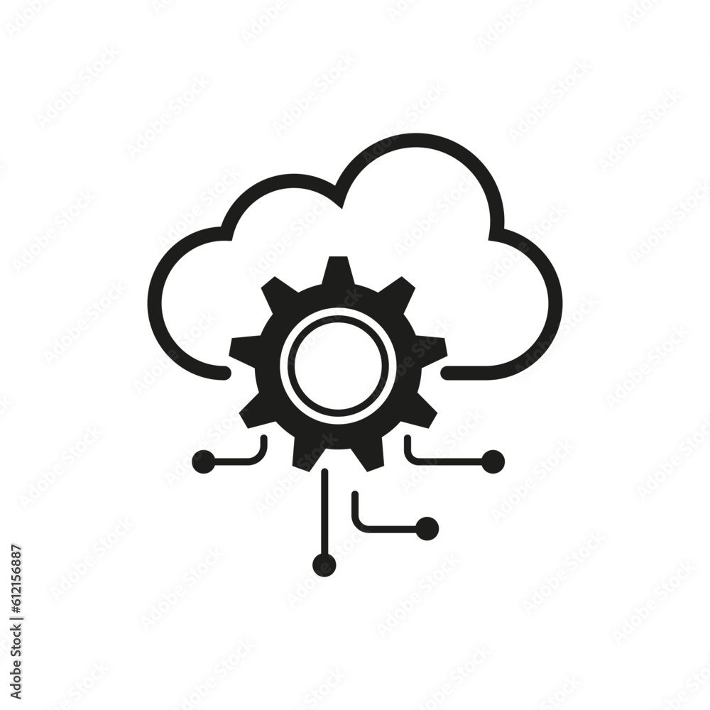 Poster api software icon, cloud integration with gear, hosting server, framework concept. vector illustrati