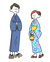 浴衣を着た男女