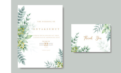 Greenery leaf watercoor wedding invitation card 
