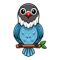 Cute slaty blue love bird cartoon on tree branch