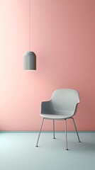 1261. minimalist chair in front of light color wall. Generative Ai