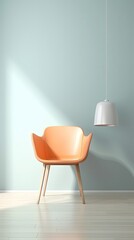 Fototapeta na wymiar 1260. minimalist chair in front of light color wall. Generative Ai