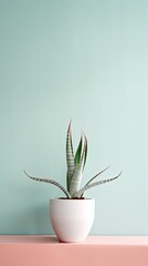 1278. minimalist Gasteria Plant in front of soft color wall. Generative Ai