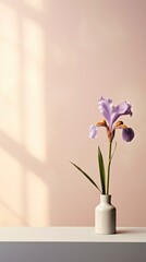 1292. minimalist Iris in front of light color wall. Generative Ai