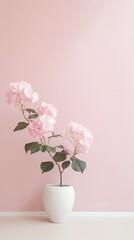 1291. minimalist Impatiens plant in front of soft color wall. Generative Ai
