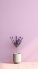 1296. minimalist Lavender in front of pastel wall. Generative Ai