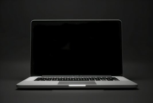 A Laptop sit on a Table with Black Background. Generative AI