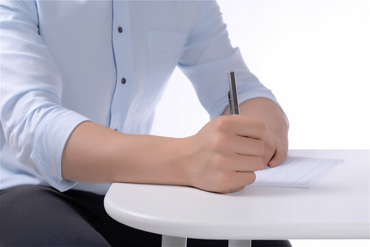 man's hand holding a pen signing documents close up. AI generated content