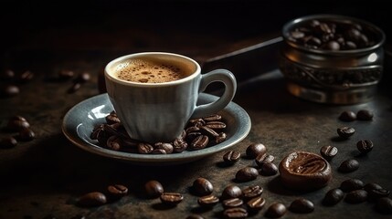 Fototapeta na wymiar cup of coffee with beans