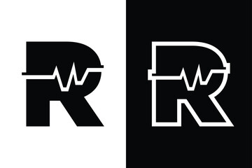 letter R with pulse line or graphic line for initials or name logo medical, marketing, business, modern logo and many more.