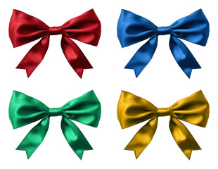 Ribbon Set Red Blue Green Yellow Isolated on Transparent Background - Generative AI 
