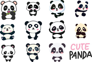 set of cute chibi kawaii panda © Rhanim