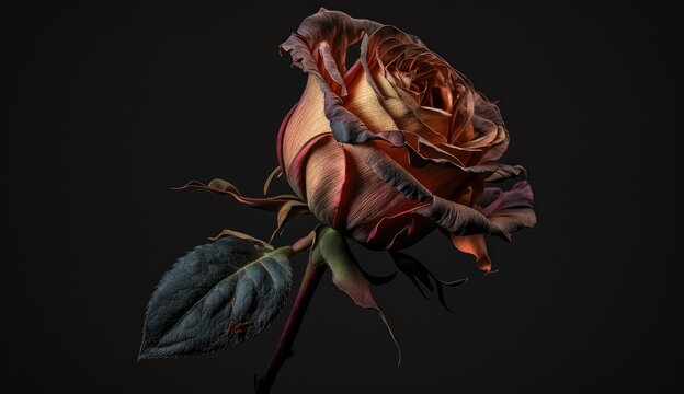 dry rose on black background