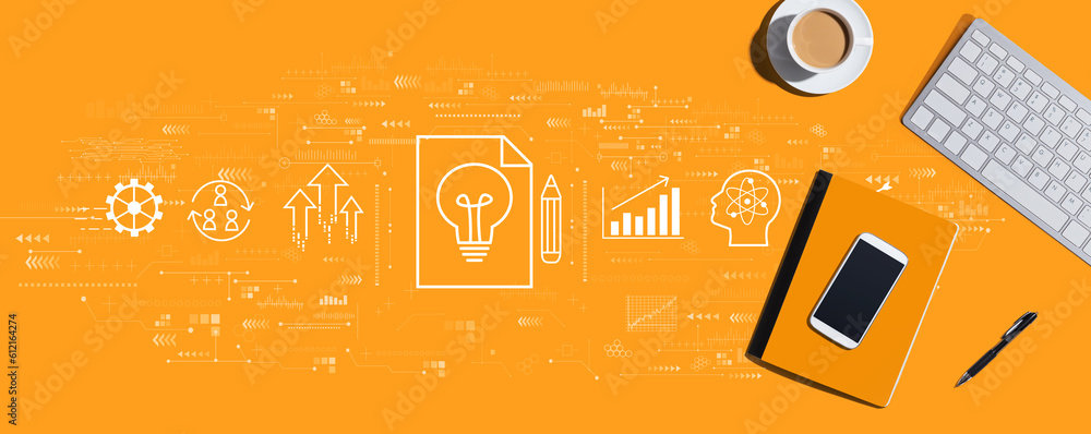 Poster idea of success theme with a computer keyboard and office items