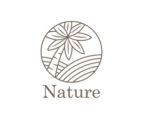 Nature landscape logo, palm tree design and fertile fields planted