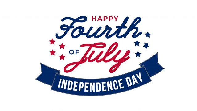 Happy Fourth of July Text Animation on Green Screen. Fourth of July Text Animation with star. Happy 4th of July Independence Day. Fourth of July lettering footage with handwritten text animation