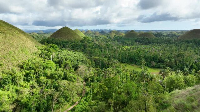 Aerial shot of the interesting rock formations called the Chocolate Hills on Bohol Island in the Philippines.