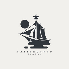 Vintage retro sailing classic ship logo design vector illustration for your brand or business