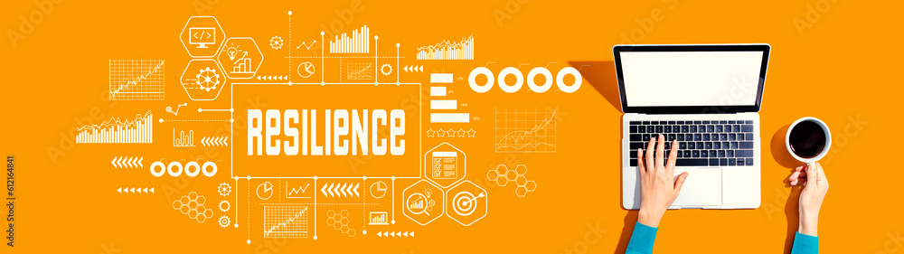 Poster resilience theme with person using a laptop computer