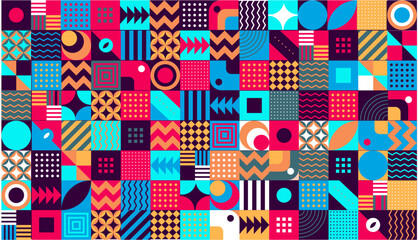 Create illustrations and abstract patterns that let the colors stand out.
Creativity from wall to wall A modern collage that combines different visual elements.