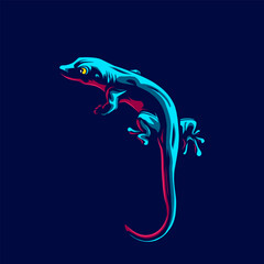Lizard reptile line pop art potrait logo colorful design with dark background. Abstract vector illustration. Isolated black background for t-shirt, poster, clothing.