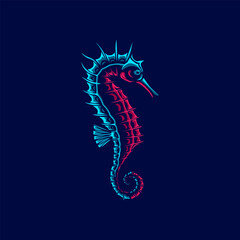 Seahorse line pop art potrait logo colorful design with dark background. Abstract animal vector illustration. Isolated black background for t-shirt, poster, clothing.