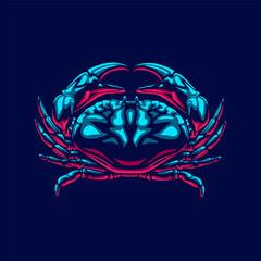 Crab line pop art potrait logo colorful design with dark background. Abstract animal vector illustration. Isolated black background for t-shirt, poster, clothing.